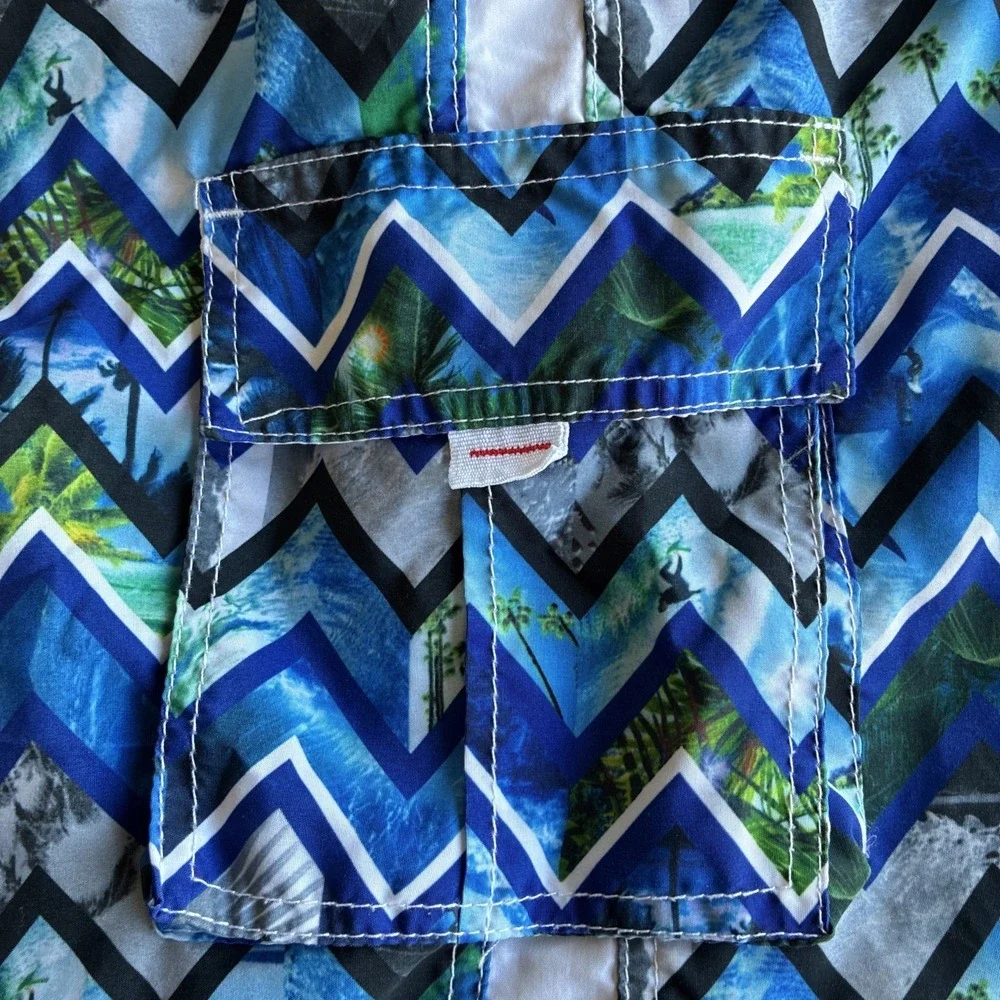 Ingear Swim Mens Blue Board Shorts Swim Trunks Mesh Lined XXL MS1 Geo Surf